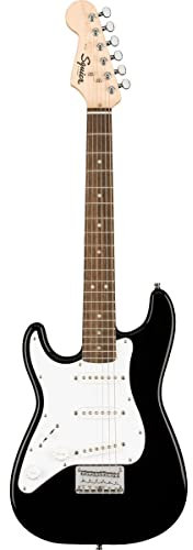 Fender Squier Mini Strat V2, E-Gitarre für Kinder und Einsteiger, Linkshänder, Schwarz, inklusive Fender Play Online-Kurse, Kinder Gitarre, Anfänger Gitarre, E-Gitarre für Linkshänder