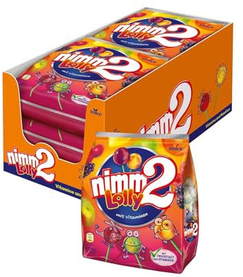 nimm2 Lolly – 6 x 120g – Frucht-Stielbonbon mit Fruchtsaft und Vitaminen