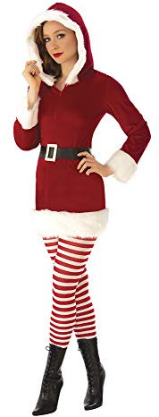 Rubies Miss Mamma Noel Deluxe per donna, Vestito con cappuccio e cintura, Colore Bianco e Rosso, Taglia Unica, Ufficiale per Natalae, eventi natalizi, Carnevale, Feste e Cosplay