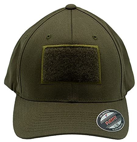 Café Viereck ® Unisex Cap Wooly Combed – mit Flauschfläche für Klett Patches (9 x 6 cm) – für Männer und Frauen (Olivgrün L/XL)