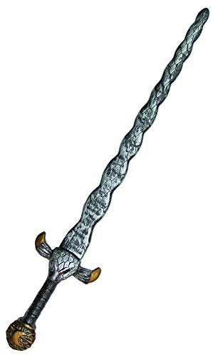 Das Kostümland Drachentöter Schwert mit Schlangenkopf 88 cm - Zubehör Ritterkostüm Schlangenschwert Ritterschwert Silber