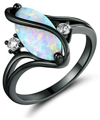 Bontannd Echte Frauen-925 Ring-schwarz-Gold Überzogenes Marquise Cut Feuer-Opal-schmuck Sz 6-10 (8)