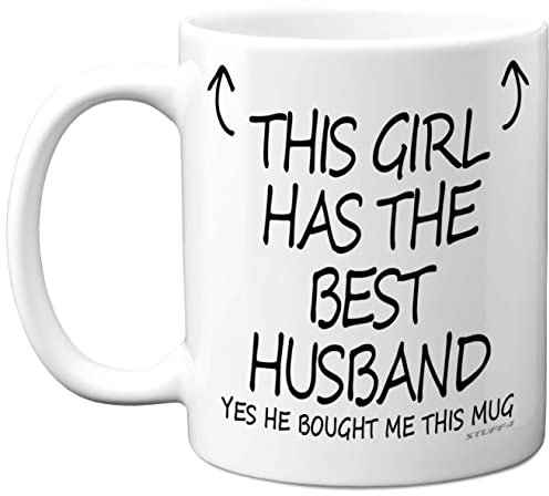 Anniversary Mug for Her - This Girl Has The Best Husband Mug - Novelty Birthday Wife Gifts, Valentines Gifts for Her, Valentine 11oz Ceramic Dishwasher Safe Coffee Made in UK