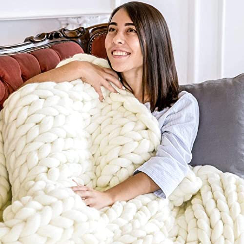 Decke Grob Gestrickte Kuscheldecke Grobstrick Wolldecke Tagesdecke Strickdecke Überwurf Zuhause Dekor Geschenk (apricot 200x200cm)
