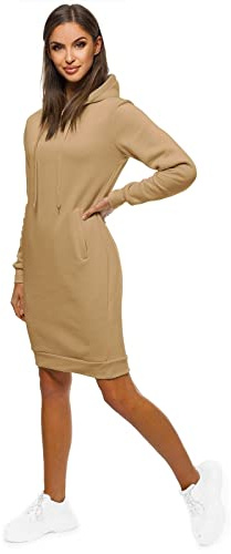 OZONEE Damen Hoodie Kapuzenpullover Lang Sweatjacke Sweatkleid Winterkleid Herbstkleid Kleid Sweatshirt Sweatshirtkleid Kapuzenjacke Kapuzenpulli Kapuze Langarm Sport JS/YS10005/6 BEIGE M