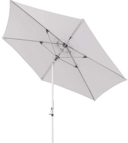 Doppler Sonnenschirm AluPro Neo Kurbel 305cm in Hellgrau I 6-eckiger Sonnenschirm für Balkon & Terrasse I Schirm knickbar I Öffnen & Schließen durch Kurbel I Höhenverstellbar
