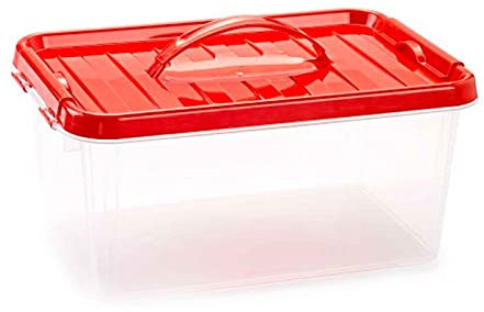 AC - Caja de ordenación de plástico Transparente con asa - Nº 22. Contenedor para almacenar Juguetes, Libros, Ropa, Mantas. Capacidad 8 litros. Dimensiones Aprox.: 15,5 x 34 x 22,5 cm - Tapa Surtida