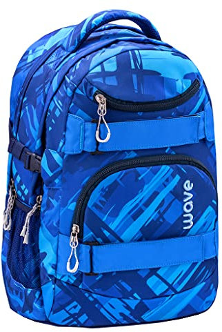 Wave Infinity Blau Schulrucksack mit Laptopfach Tabletfach/Brustgurt Hüftgurt / 43 x 31 x 22 cm / 30 Liter/Unisex/Rucksack Daypack (338-72/A Deep Ocean)