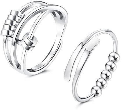 Morfetto 2 Stück Anti-Angst-Ring für Frauen Männer Verstellbare Zappelringe Offene Perlen-Daumenringe für Männer Band Stressabbau Spinner Ring