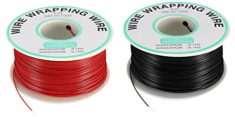 sourcing map OK Wire Tin Plated Copper Cord Wire Wrapping 30 AWG 656ft Black and Red 1 Set