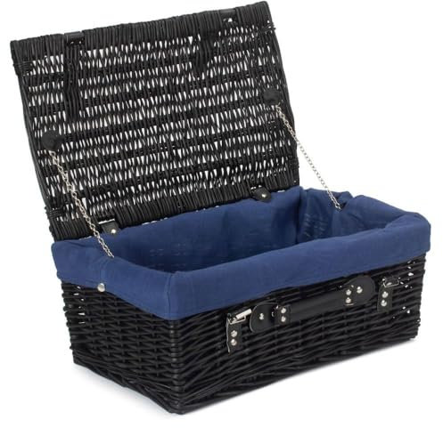 Red Hamper EH073N Wicker 45cm Black Picnic Basket with Blue Lining