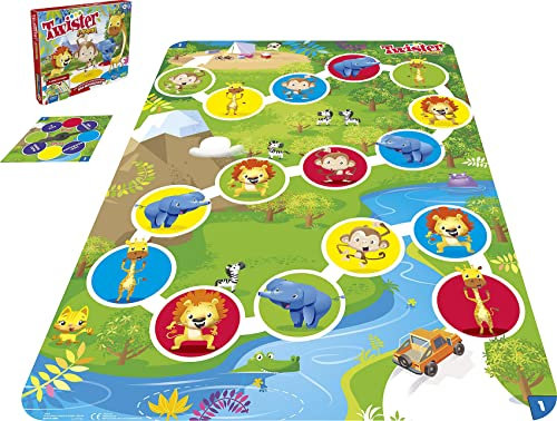 Hasbro Twister Junior Spiel, 2-in-1 Familienspiel mit doppelseitiger Spielmatte, fördert die Beweglichkeit und sorgt für Spaß, für Kinder ab 3 Jahren geeignet
