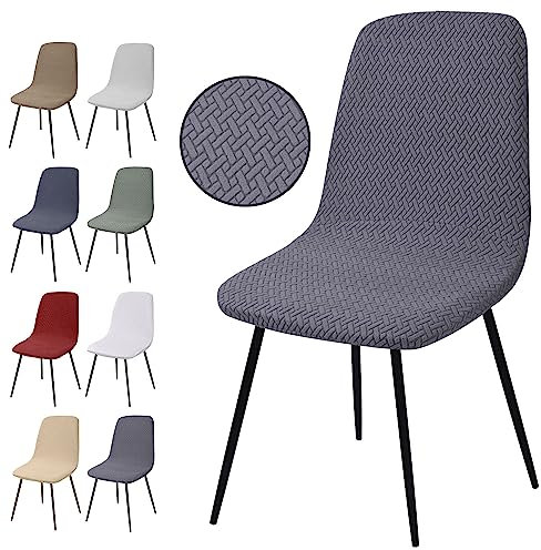 Stuhlhussen 6er Set, Stretch Stuhlbezug Jacquard Esszimmerstühlhussen Universal Stuhlhussen Abnehmbarer Waschbarer Stuhlabdeckung für Esszimmer,Hotel,Bankett,Hochzeit,Partys Deko(T-Grau,6er Set)