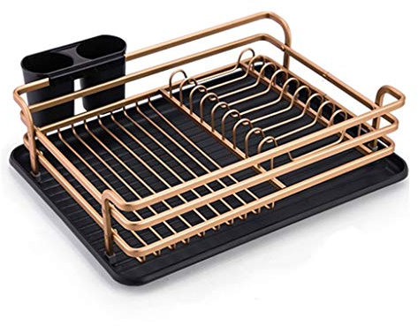 Aluminum Bowl Rack-Sink Drain Rack,Kitchen Tableware Storage Rack Countertop Bowl Rack,Rose Gold