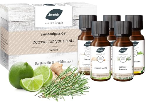 Saunabedarf Schneider - Aufgussset retreat for your soul 5 x 20 ml Inhalt – zitroniger Saunaaufguss - wohltuender Mix