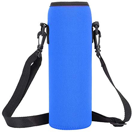 KLEOAD Water Bottle Sleeve Neoprene Bottle Carrier Nylon Bottle Sleeve for 1L Glass Water Bottle Great for Stainless Steel and Plastic Bottles, Sport and Energy Drinks (Blue)