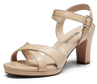 DREAM PAIRS Women’s Open Toe Ankle Strap Sparkly Strappy Chunky Heel Pump Sandals,Size 6,NUDE-PU,ICE-1