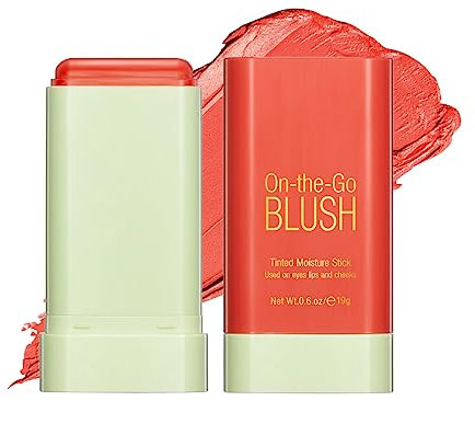 Blushers for Cheeks Make Up - Creamy Lightweight Multi-Stick for Face Eyes & Lip - Long-lasting 3-in-1 Multi-Use Blusher Contour Stick - Moisturize and Blendable Blush for Nature Look (Coral Orange)