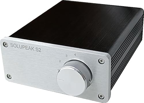 SOLUPEAK S2 4 Way RCA Audio Switch Stereo Switcher Selector Box | 4 IN 1 OUT Audio Signal Source input, Bi-Direction, no need power,plug and play,Sturdy aluminum case, Solid aluminum knob