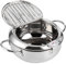 Friteuse Tempura Japonais, 20cm Friteuse Tempura en Acier Inoxydable avec Thermomètre pour Gaz Cuisinière à Induction, Couvercle et égouttoir à Huile pour Poulet Français Poisson Crevettes