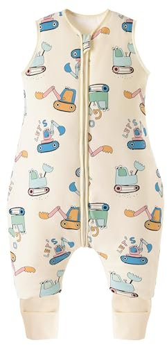 Chilsuessy Baby Schlafsack Mit Beinen 2.5 Tog - Unisex Ganzjahres Babyschlafsack Mit Füßen, Winter, Cartoon Bagger, 90cm/Baby Höhe 95-105cm