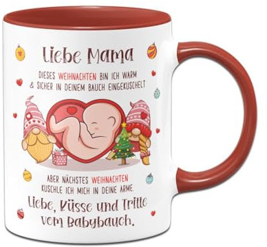 Tassenbrennerei Tasse - Liebe Mama dieses Weihnachten bin noch in deinem Bauch - Geschenk zur Schwangerschaft für Schwangere (Rot)