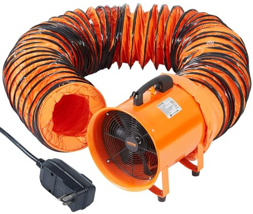 VEVOR Ventilateur d'Extraction 365 W Extracteur d'Air Conduit Industriel 304,8 mm Tuyau d'Extraction 5 m Volume d'Air 4373 m3/h Ventilateur Évacuation 2 Engrenages pour Extraire Poussière Fumée Maison