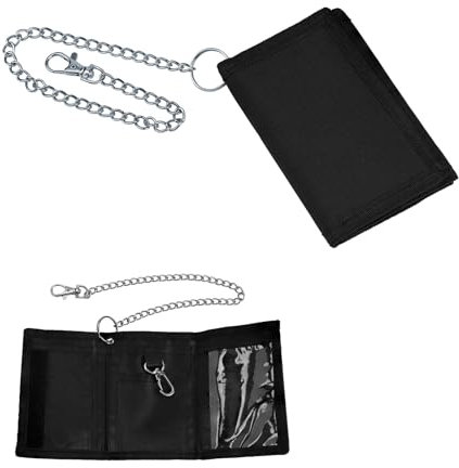 JANDH Trois Volets Porte-Monnaie, Portefeuille Ado, Portefeuille Noir pour Hommes avec Chaîne Anti-Perte, 6 Emplacements pour Cartes de Crédit et Espèces
