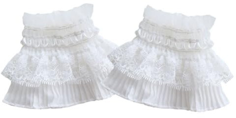 Yurosiay Damen Spitze Manschette 1 Paar Stretch Spitzenmanschette Kurz Rüschen Handgelenk Manschette Spitze Lolita Falsche Ärmel Elegant Chiffon Armstulpen Spitze Handgelenk Stulpen Weiße