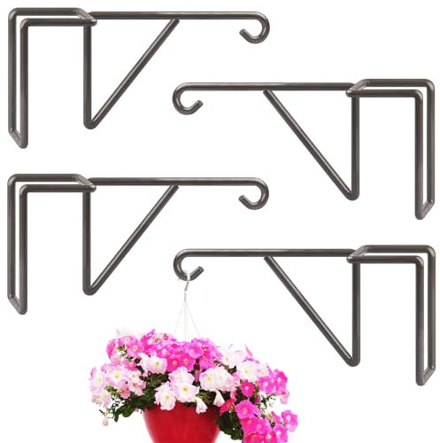 Gicare 4 Stück Vinyl Blumenampel Halterung, Schwerlast Haken für Blumenampel, Blumenhaken, Blumenampelhalter, Zaun Pflanzenhaken Garten Zaunhaken für Pflanzer Blumenkörbe Vogelhäuschen Laterne Poolzub