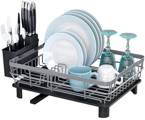 Estante de almacenamiento de utensilios de cocina de hierro, escurridor de platos, escurridor de platos con escurridor extraíble, cesta ligera