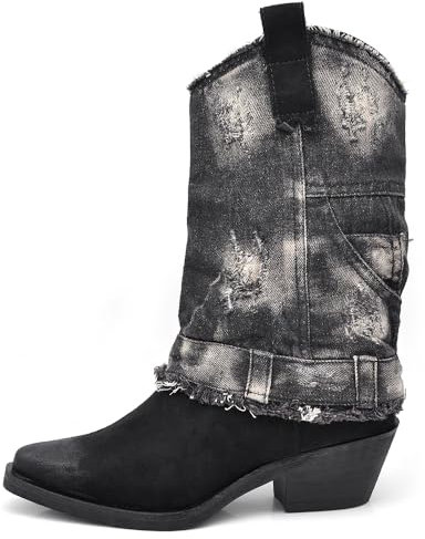 IF Fashion Scarpe Stivali Stivaletti Texani Con Ghette Risvolto Jeans A punta da Donna 6657 nero N.39