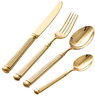 DSeenLeap Set di Posate in Acciaio Inossidabile da 48 Pezzi, Set di Posate per Utensili da Cucina per la casa per 12 Persone, Set di Posate, Lavabile in lavastoviglie (Oro)