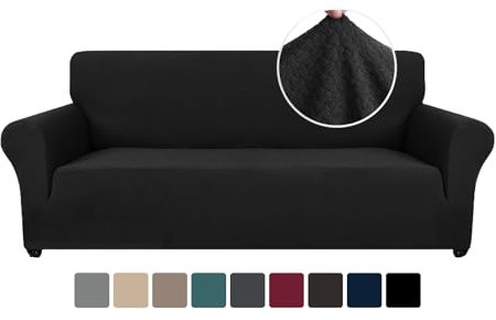Ystyle Stretch Sofa überzug 3 Sitzer, Elastisch Sofabezug Mit Armlehnen, Jacquard Couch überzug rutschfest, Waschbar Sofa Cover Protector Für Hunde Haustiere, Schwarz