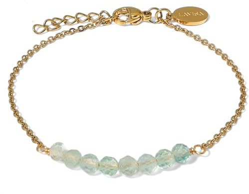 LAVISA 8 Perlen Edelstein Armband - 4mm Perlen - Echte Naturstein Perlen | Kristallperlen, Heilsteine | Onesize mit Verlängerung (Grüner Fluorit)