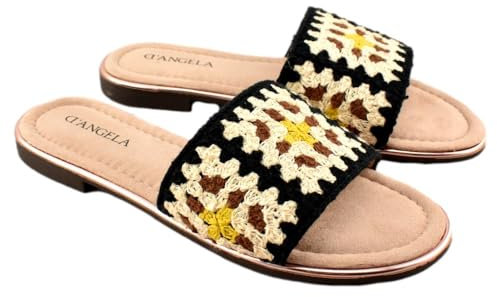 D´ANGELA - Sandalia Plana Tipo Zueco con Pala Textil 650591 Sintético Mujer Color: Negro Talla: 37
