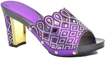 Wvapzxx Sandali estivi da donna con tacco alto, pantofole da festa con strass, Viola, 37 EU