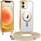Kokio Handykette Hülle für iPhone 12/ iPhone 12 pro mit Band, Magnetische Transparent Handyhülle Kompatibel mit MagSafe, Kratzfeste Stossfest Schutzhülle mit Einstellbar Kette,Gold