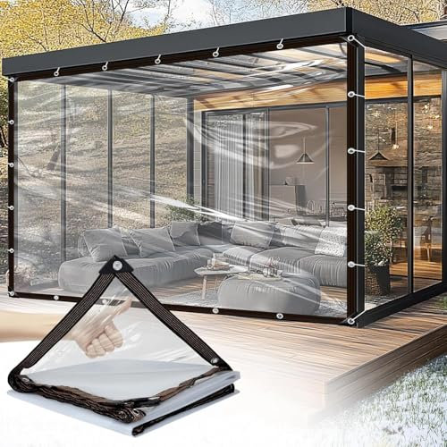 Lona transparente para exteriores, con unas medidas de 1 נ4 m, ideal como protección contra la lluvia y los rayos UV, impermeable y transparente, con ojales