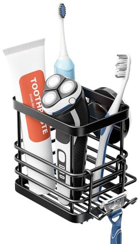 TAILI Saugnapf Zahnbürstenhalter ohne Bohren, Max Halt 5 KG, Metall Zahnbürstenhalter Wand für Dusche, Badezimmer Zahnputzbecher, Wasserfester Rasierklingenhalter, Edelstahl Zahnpastahalter, Schwarz