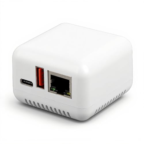 USB 2.0 Network Print Server, Supports Image Printing, Type C Chargeing, Printer USB Port, Computer Print Server Adapter, Plug and Play, 100-240V (US Plug)