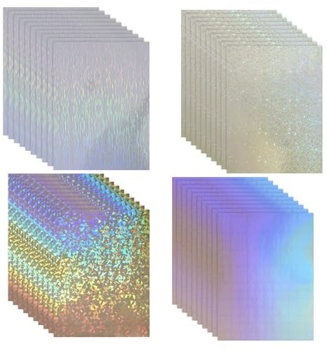 STQDEU 36 Blätter A4 holografische folie Sticker, 29x21cm holografische folie selbstklebend,Buchdeckel Film,4 Muster Vinyl Sticker Papier,Dekorative Folie Blätter für Basteln und DIY Projekte