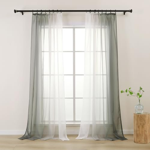 L.Z.E Vorhang mit Kräuselband, Transparente Gardinen Rosa Weiß Farbverlauf für Wohnzimmer Schlafzimmer Mädchenzimmer, 140 x 245 cm Lang, 2er Set Voile Gardinenschals für Schiene Schienensystem