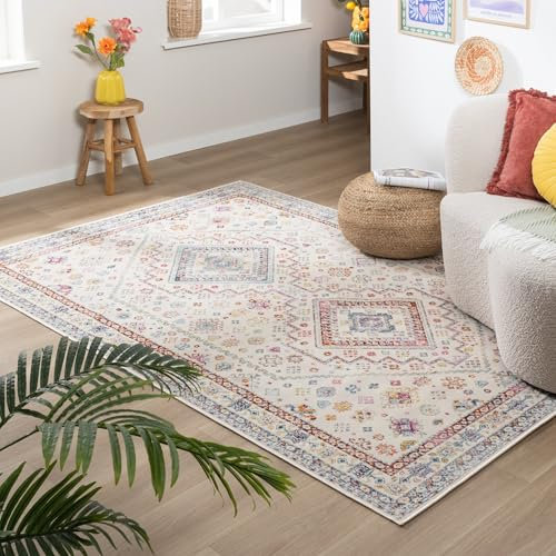 FRAAI Boho Teppich - Joya Medaillon Bunt 140x200cm - Kurzflor - Vintage, Boho - Wohnzimmer, Schlafzimmer - Rug