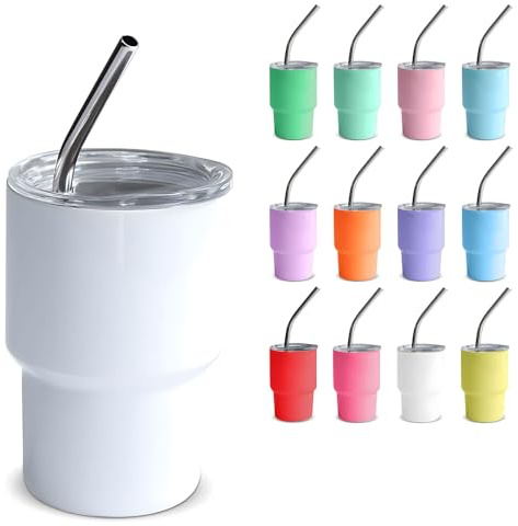 Mini-Schnapsglas mit Strohhalm und Deckel, 60 ml, niedlich, isoliert, für Espresso, Kaffee, Spirituosen, Hochzeit, Party, Camping, Outdoor, Karneval, Oktoberfest, Wasserbierbecher (weiß)