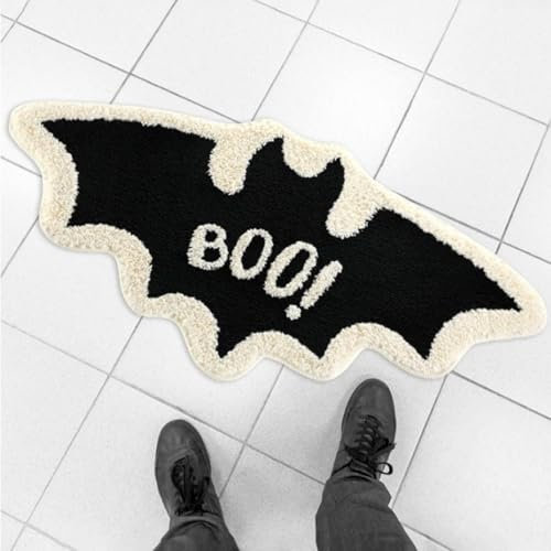 YQSLYQS Halloween Fledermäuse Badteppich Schwarze Boo Ghost Fußmatten rutschfest Waschbar Batman Niedliche Dekor Matten für Küche und Heimdekoration(60 * 90cm)