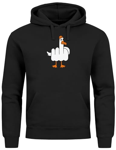 MoonWorks® Hoodie Herren Bedruckt Möve Mittelfinger Frontprint F*CK You Lustig Kapuzen-Pullover Männer Kapuzenpulli Schwarz 4XL