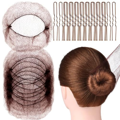 20 Redecilla Moño Niña con 40 piezas Horquillas Pelo, Redecillas Invisibles, Red para el Cabello Invisible de Nylon,Accesorio de Peinado para Fijar Pelo en Cabeza de Ballet