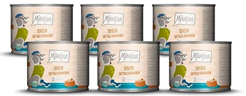 MjAMjAM - Premium Nassfutter für Hunde - Senior - saftiges Hühnchen an schmackhaften Süßkartoffeln, 6er Pack (6x200g), getreidefrei