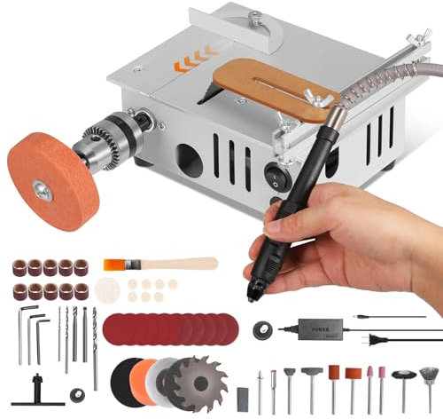 Mini Table Saw for Woodworking, 96W Portable Precision Cutting Machine, Compact Electric Cutter 9000RPM with Adjustable Blade Height & Angle, Miter Gauge for DIY & Model Making